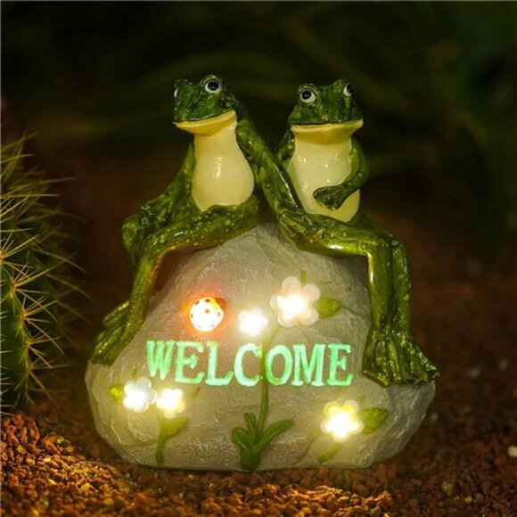Solar Garden Outdoor Statues Frog with Succulent and 7 LED Lights - Lawn Decor